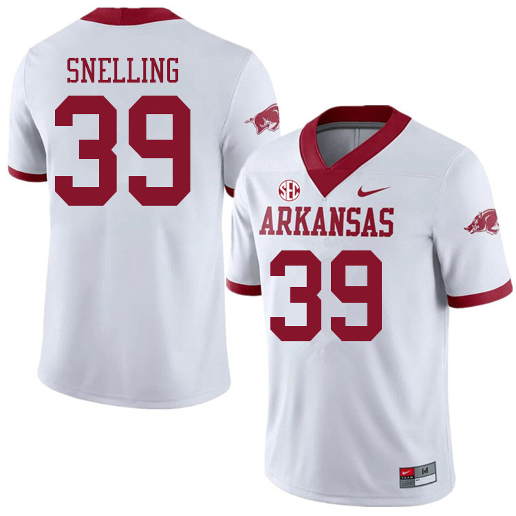 Men #39 Courtney Snelling Arkansas Razorbacks College Football Jerseys Sale-Alternate White